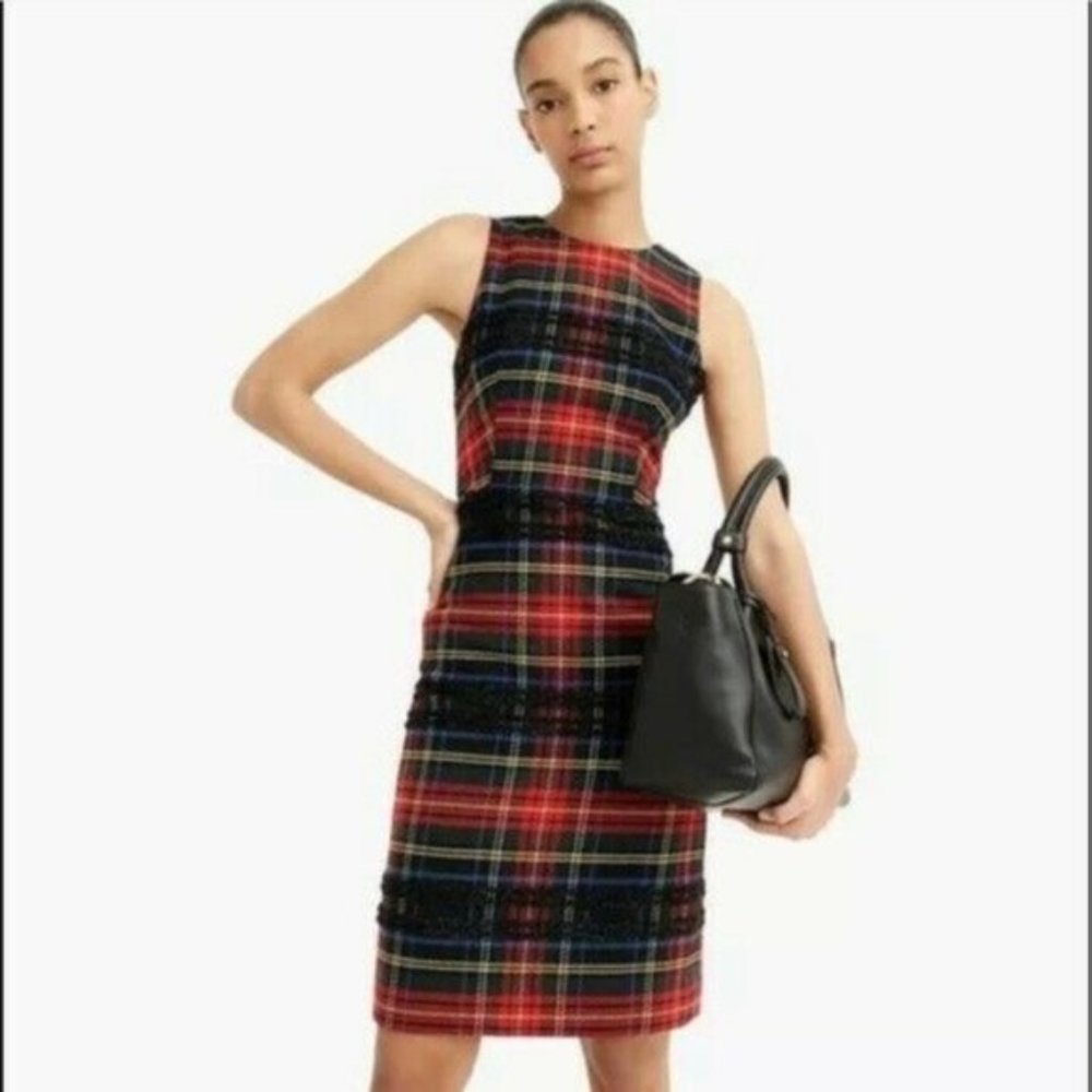 NWT J. Crew Plaid Sheath Dress Lurex.  SZ 6